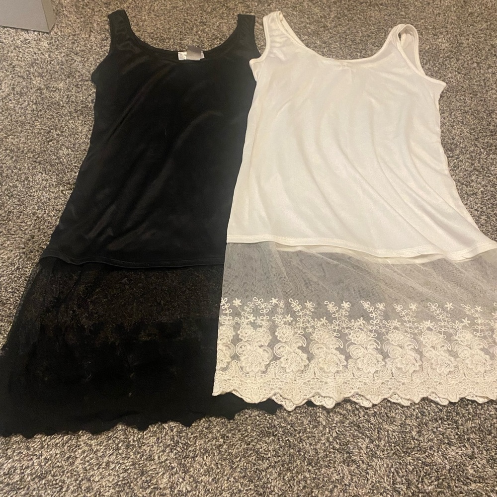 Elegant Black and White Lace Trim Tank Tops
